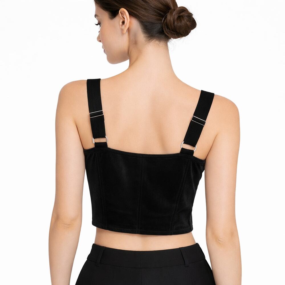 No Boundaries Cropped Bustier Top Juniors Size XL Black Velvet Padded Whimsigoth - Picture 2 of 6